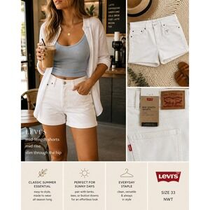 Levis Womens Mid Length Denim Shorts White Mid Rise 29965-0129 Size 33 READ DESC
